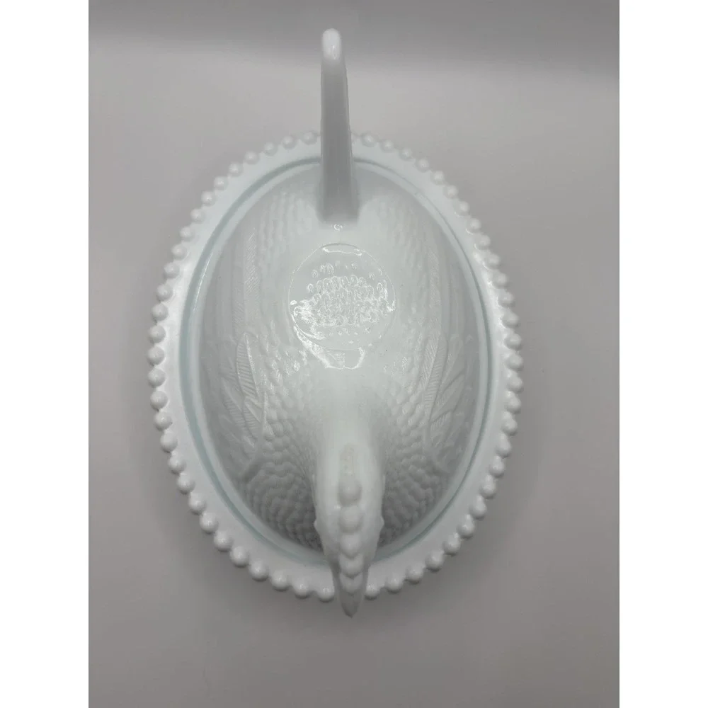 Indiana Glass Vintage White Milk Glass Hen On Nest HON Dish Beaded 7